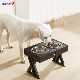 Feeding Dog Food Bowl Double Bowl Large Teddy AntiOverturning HighFoot Drinking Water Large Pet Bowl Adjustable Elevated Dog Supplies