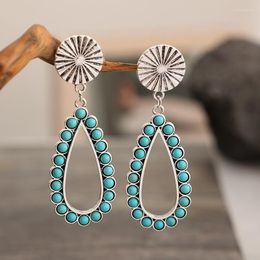 Dangle Earrings Western Turquoise Concho Post Stamped Teardrop For Women Blossom White Stone Boho Accessories