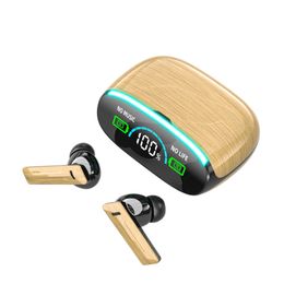 M46 New Running Capacity Heavy Bass Wireless Sports Bluetooth Earphones Large Screen RGB Light Wood Grain In Ear