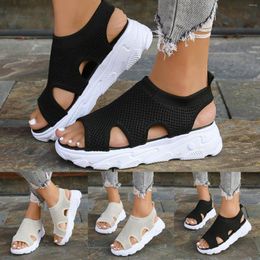 Sandals Women Mesh Beach Slip On Sport Casual Open Toe Flat Soft Bottom Breathable Shoes Leopard Wedges For