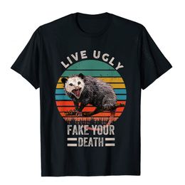 Men s T Shirts Vintage Live Ugly Fake Your Death Opossum Funny T Shirt Brand Printed On Tshirts Cotton Men T Shirt 230504