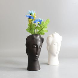 Vases Ins Minimalist Ceramic Mini Abstract Vase Black And White Face Creative Display Decoration Statue Head Type Nordic