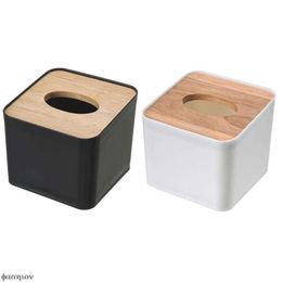 Tissue Boxes Napkins New Modern Wood Napkin Holder Square Shape Wooden Plastic Tissue Box Case Home Kitchen Paper Holdler Storage Box Accessories Z0505