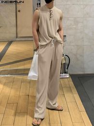 Men s Tracksuits INCERUN Casual Sets Solid Colour Summer O neck Sleeveless Tank Tops Pants Two Pieces Streetwear 2023 Suits S 5XL 230504