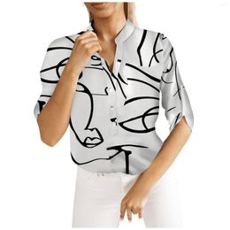 Women's T Shirts Digital Printing Shirt Woman Spring Summer Fashion Adjustable Long Sleeve V Neck Button Tops Women Clothes