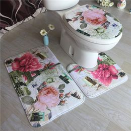 Mats Floral Flannel Bath Mat Bathroom Carpets Set Shower Room Foot Mat Toilet Pedestal Rug Bathroom Bath Mat Antislip Floor Rugs