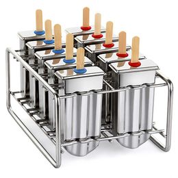 Ice Cream Tools UPORS Popsicle Mould Stainless Steel Ice Cream Mould with Popsicle Holder Rack Ice Lolly Mould Homemade Frozen Lolly Popsicle Maker 230504