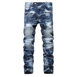 Men's Jeans Brand Mens Snow Designer Fashion Slim Skinny Moto Biker Casual Jeans Straight Motorcycle Jeans Men Destroyed Denim Trousers 230503