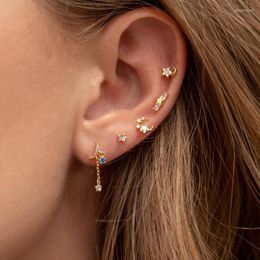 Stud Earrings Korean Stainless Steel Cubic Zirconia Star Moon Minimal Ear Studs Women Small Chain Cartilage Earring Piercing Jewellery