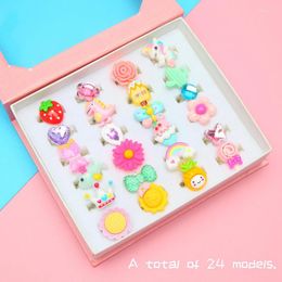Wedding Rings 24Pcs Children's Opening Ring Cute Cartoons Small Animals Resin For Girls Prize Finger Jewelry Favorite Friendship Gifts