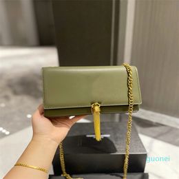 Designer -Kate series tassel bag gold logo crocodile grain leather chain single shoulder crossbody bag 2023