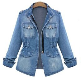 Women's Jackets Elegant Denim Jacket Women New Autumn and Winter Vintage Women Zipper Blue Jackets Fashion Ladies Denim Trench Coats S-5XL 230505