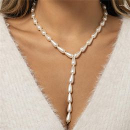 Chains Fashion Imitation Pearl Chain Y Link Choker Necklaces For Women Punk Long 2023 Trend Neck Jewellery Accessories