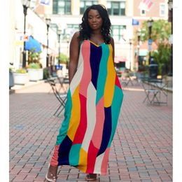 Ethnic Clothing African Dresses For Women Summer Sleeveless Print Backless Strappy Long Dress Stretch Sexy Party Robes