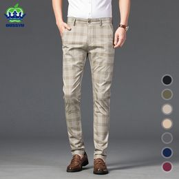 Men's Pants OUSSYU Brand Summer Plaid Men Cotton Formal Work Business Black Wine red Fashion Slim Fit Luxury Trousers Male 30 38 230428