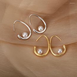 Hoop Earrings CANPEL Pearl For Women Chic Baroque Earring Stainless Steel Retro Hypoallergenic Dainty Mujer Jewelry