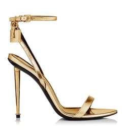 Stiletto sandals metal padlock Narrow word band high-heeled sandals 10.5cm women's leather Luxury Designer high-heeled shoes original transpo