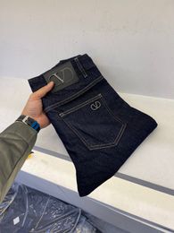 Summer 2023 new designer jeans comfortable stretch material dark blue pencil pants luxury brand mens jeans