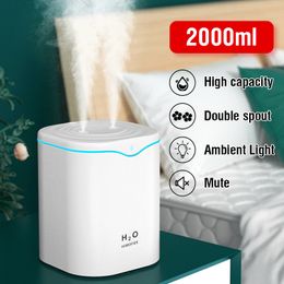 Essential Oils Diffusers 2000ML USB Air Humidifier Double Spray Port Essential Oil Aromatherapy Diffuser Cool Mist Maker Fogger for Home Office 230504