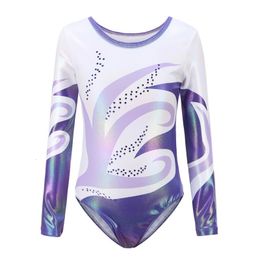 Gym Clothing Children Girls Diamante Long Sleeve Ballet Practise Dance Wear High Quality Gymnastics Ballet Leotard 230504