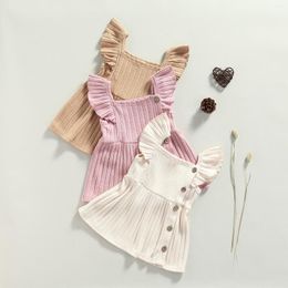 Clothing Sets Lioraitiin 0-24M Infant Baby Girls Casual Princess Dress Solid Square Collar Sleeve Pink/ Beige/ Khaki