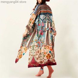 Women's Swimwear 2022 Summer Floral Print Beach Cover Up Dress Tunic Long Pareos Bikinis Cover Ups Swim Cardigan Cover Up Robe Plage Beachwear T230505