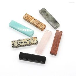 Pendant Necklaces 1pcs Natural Stone Rectangular Lucky Charm Bead Pink Crystal Green Dongling Sandstone Jewellery Women's Necklace DIY