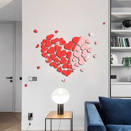 Wallpapers 4 Colors Love Heart Acrylic Mirror Sticker 3D Wallsticker Waterproof Self-adhesive DIY Wallpaper Home Bedroom Decoration 230505