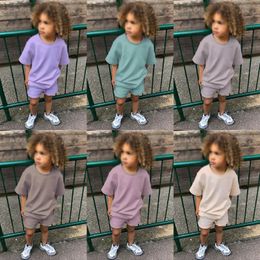 Clothing Sets 2pcs Kids Tracksuits Summer Solid Baby Boy Sport Outfits Children Clothes Sets Clothing TShirt Shorts Set for Toddler Girls 230504