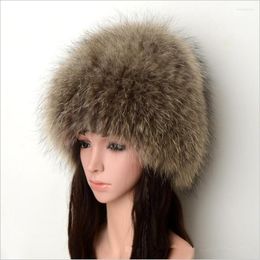 Beanies Women Winter Real Silver Fur Hats Knitted Genuine Raccoon Cap Female Russian Beanies10 Colors