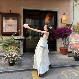 Casual Dresses GkyocQ Women Edible Tree Sling Dress French Style Irregular Solid Slim Waist Robe Sexy Girl Chic Clothing