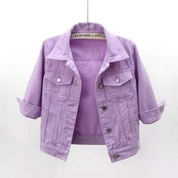 Women's Jackets Women's Denim Jacket Spring Autumn Short Coat Pink Jean Jackets Casual Tops Purple Yellow White Loose Outerwear 230505