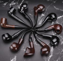 Solid black Wood Ebony Hand Tobacco Cigarette Smoking Pipe 9mm Philtre Wooden Flower Patterns Tool Accessories 5 Styles