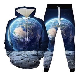 Men's Tracksuits Harajuku Galaxy Planet Moon Universe Printing Clothes Men Hoodies Outfits Suit Women Sweatshirt Jogging Pants 2pcsSetsMen's