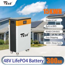 Payment twice 15KWh Powerwall 48V 300Ah LiFePO4 Battery Pack Wall Mounted Cell with BMS RS485 CAN 6000+Cycles for Energy Storag