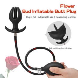 Sex Toy Massager Can Be Outdoor Wear Flower Bud Inflated Anal Plug Separate Pump Expandable Butt Prostate Massage Ass Dilator Bdsm