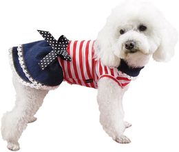 Dog Dress 4th of July Dog Clothes for Small Dogs Girl Puppy Vest Classic Stripes Dog Skirt American Flag Patriotic Independence Day Dog Clothing for Medium Dogs XS A710