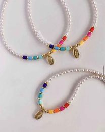 Choker Europe And United States Light Luxury Baroque Wind Necklace Colourful Soft Ceramics Beads Golden Shell Drop