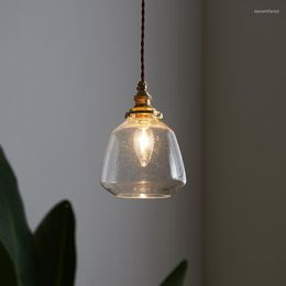 Pendant Lamps Nordic Japanese Retro Simple Chandelier Restaurant Cafe Bar Balcony Single-headed Walnut Brass Glass Lamp