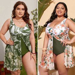 Plus Sized Size Swimwear Ladies Conservative One Piece Split Skirt Fat Woman Swimsuit