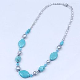 Chains Daking Design Grey Potato Pearl Irregular Stone Beads Necklace With Magnetic Clasp Bohemian