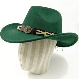 Wide Brim Hats Bucket Dark green cowboy hat cow head accessories purple felt Men and women outdoor Colour Knight 230504