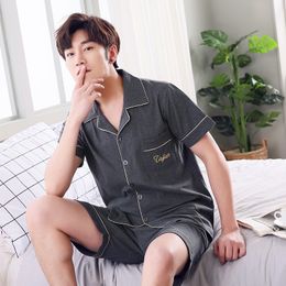 Men's Sleepwear Plus Szie Men's Pyjama Set Summer Comfortable Men Sleepwear Short Sleeve Cotton Pyjamas Men Elastic Waist Pant Leisure Outwear 230505