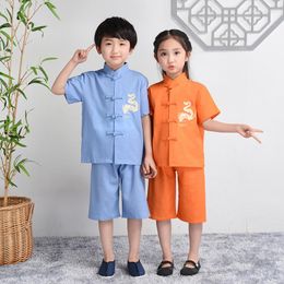 Ethnic Clothing Traditional Tang Suit Children's Chinese Retro Short Sleeve Hanfu Ancient Performance Costume