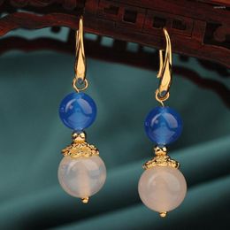 Dangle Earrings Fashion China's Wind Vintage Blue Crystal Pearl Drop Nature Stones Ethnic Jewellery For Women Gift