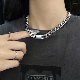 Chains Flashbuy Punk Simple Chunky Metal Thick Chain Choker Necklace For Women Men Silver Colour Geometric Pendant Jewellery