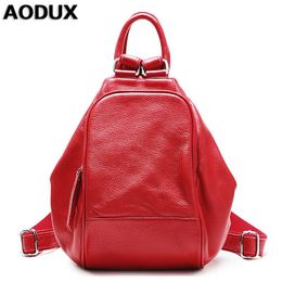 School Bags AODUX Genuine Leather Women White Yellow Red Backpack Top Layer Cowhide Ladies Bag First Layer Cow Leather Backpacks Bags 230504