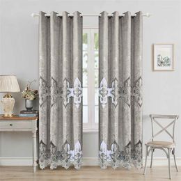 Curtain High-End European Grey Curtains For Living Room Bedroom Embroidered Flower Tulle Drapes Window Home Decor Cortinas