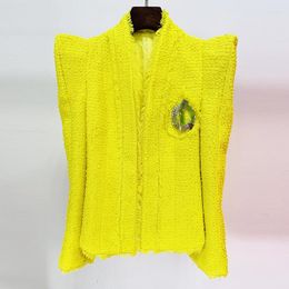 Women's Jackets Blazer Mujer De Moda 2023 High Fashion Solid Yellow Tweed Elegant Office Lady Diamonds Beading Autumn Winter Korean Ins