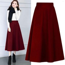 Skirts Womens Winter Vintage High Elastic Waist A Line Pleated Wool Midi Skirt Lady Suspender Women Satin Wrap